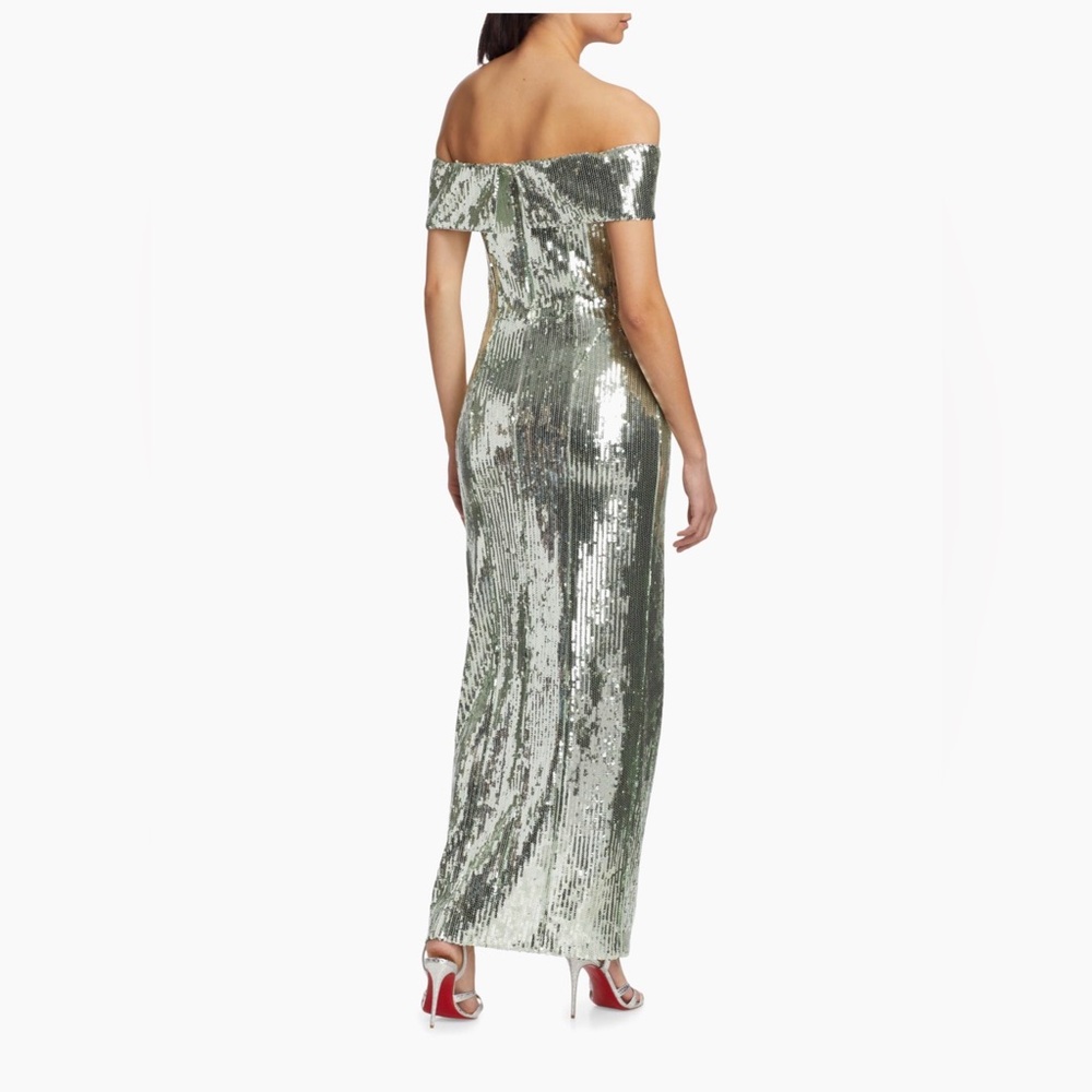 Galvan London 'Glencoe' Sequined Off-The-Shoulder Gown in Seaglass - Picture 4 of 6